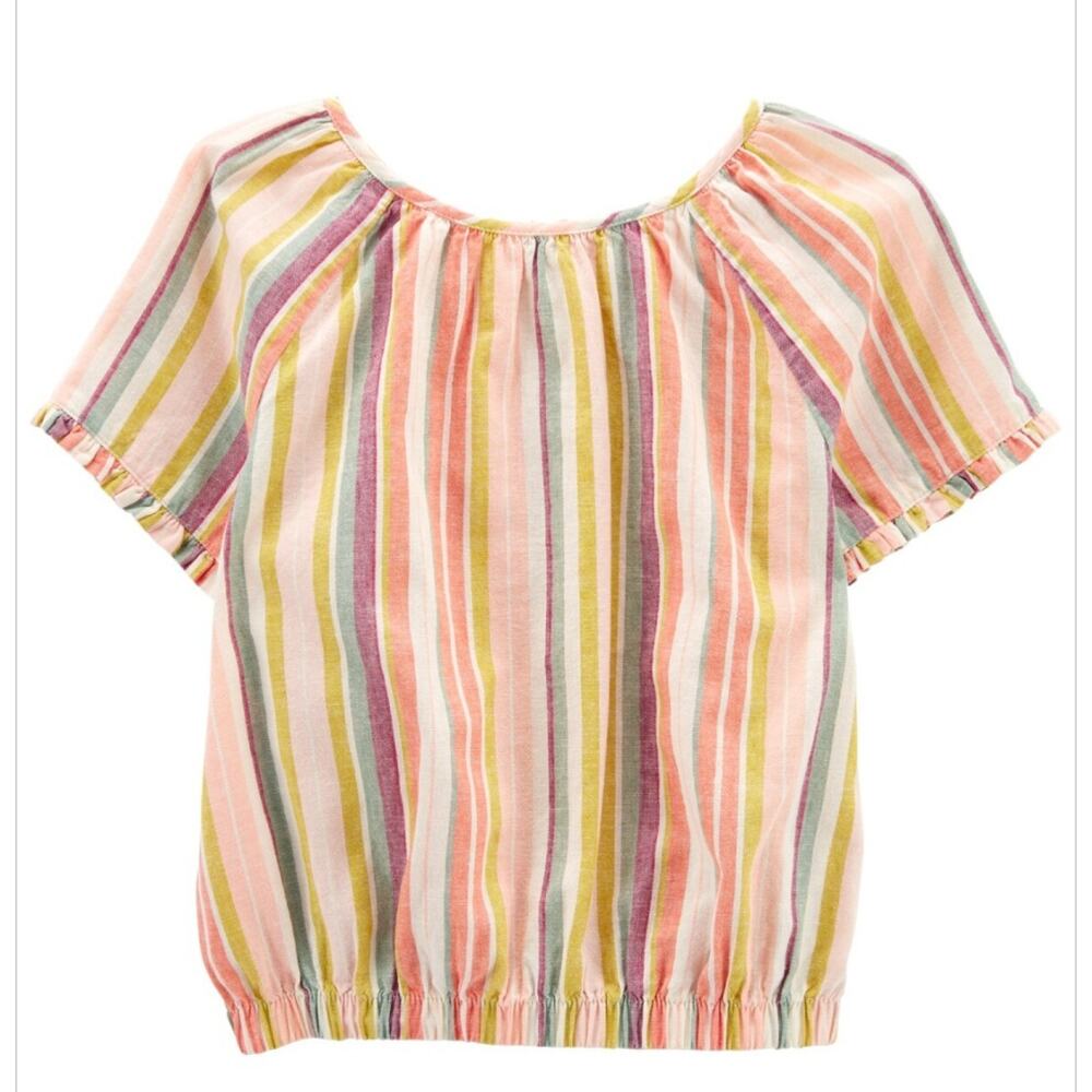 Carter's Kid Girls Top Cotton Linen Puff Sleeve Multicolor Stripes Size 10